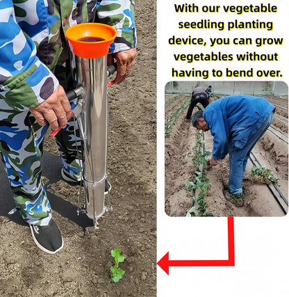 Seedling Transplanter Bulb Planter Tool Long Handle Double Handle Stainless Steel Seedling Transplant Tools Planting Garden Tool