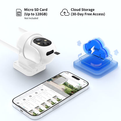 4G LTE Cellular Solar Security Camera Outdoor, 2K PTZ Wireless Security Camera with SIM Card, No Wifi Needed, AI Human Detection, Color Night Vision, 360° View