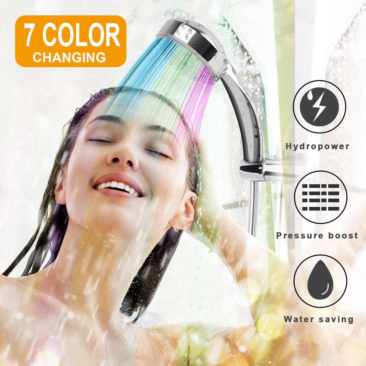 LED Shower Head W/ Handheld Shower Head High Pressure W/ Water Temperature