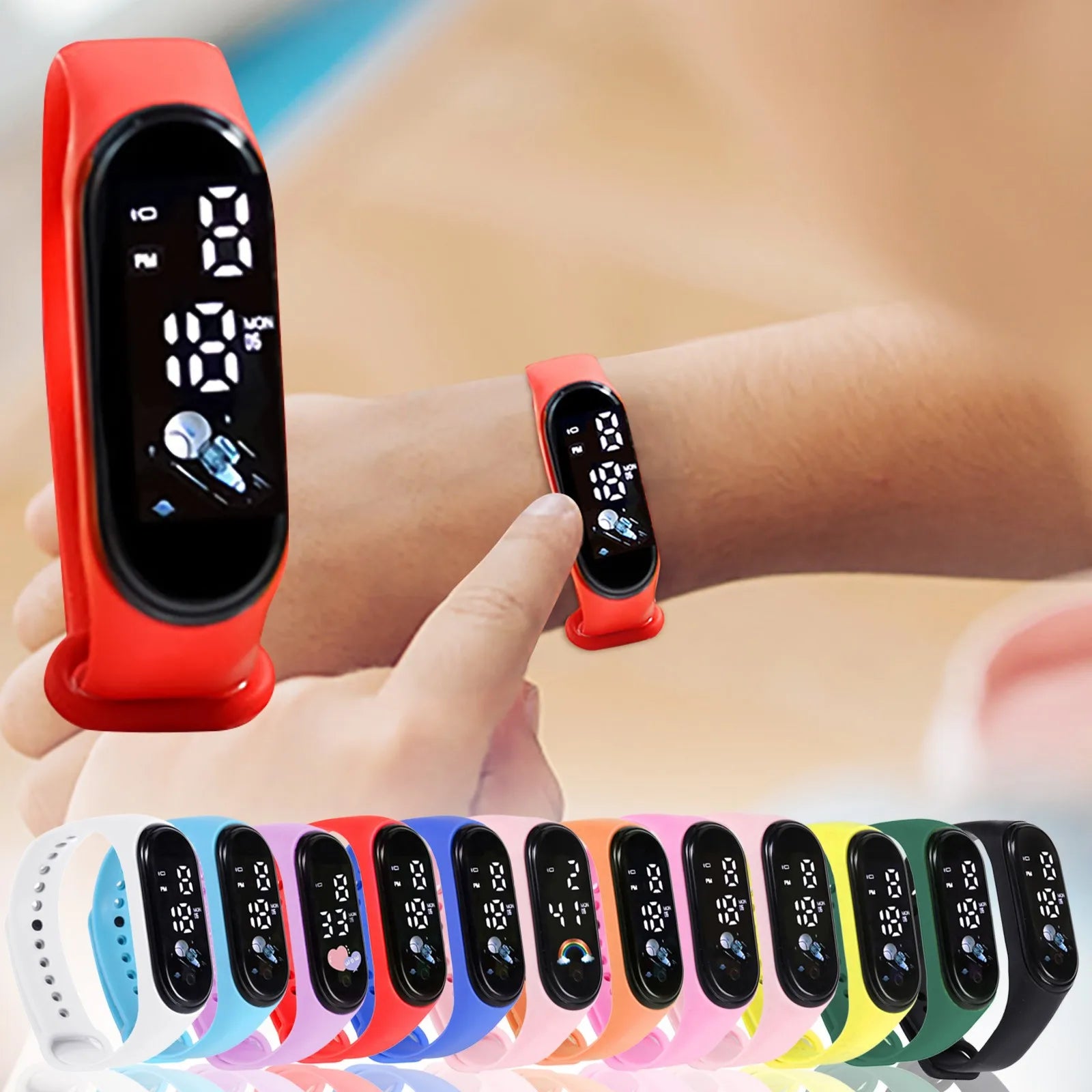 Kawaii Smart Watch for Kids Fashion Outdoor Waterproof Sports Kids' Watches Boy Girls Digital Watches Silicone Montre Enfant