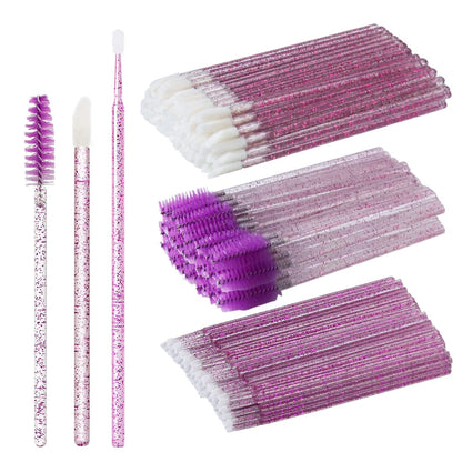 50Pcs Disposable Eyelash Brush Soft Head Crystal Eyebrow Brush Lash Extension Brush Mascara Wand Makeup Tool