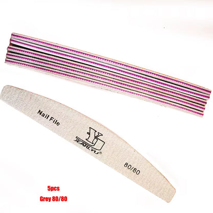 5Pcs Nail File Set Mix Color Professional Sandpaper Cuticle Remover 80/100/150/180/240 Grit Buffer Manicure Tool Kit