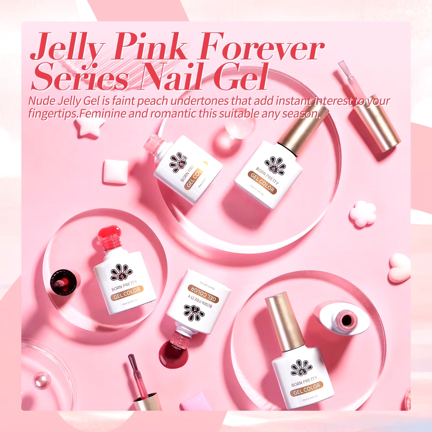 Jelly Nude Gel Nail Polish 10Ml Light Pink Peach Translucent Color UV Light Cure Gel Varnish Nail Art DIY at Home
