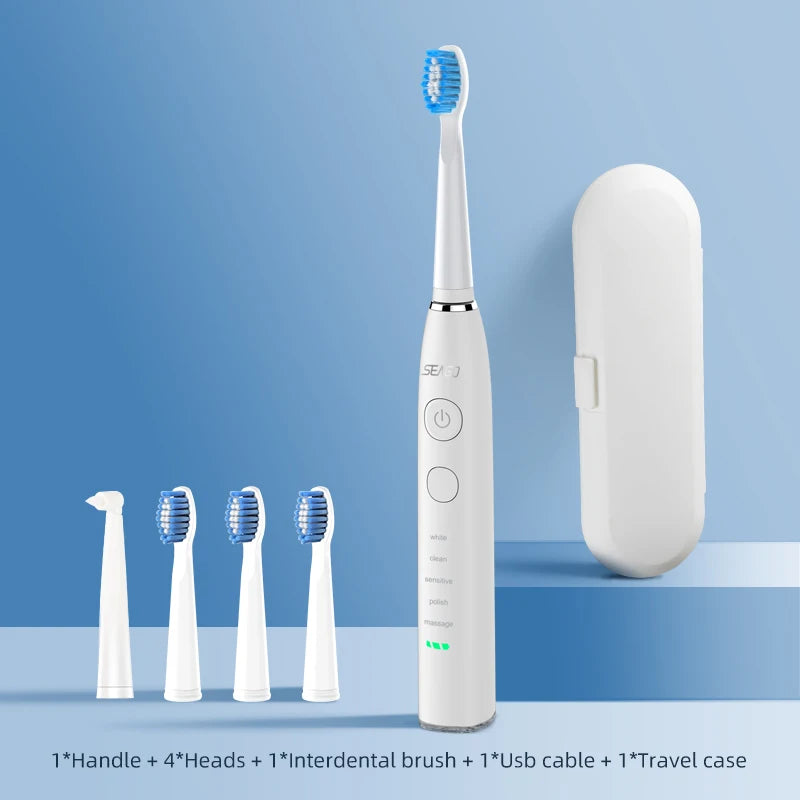 Electric Toothbrush USB Rechargeable Adult 360 Days Long Battery Life IPX7 4 Replacement Heads Travel Box SG-575