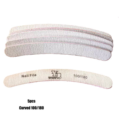 5Pcs Nail File Set Mix Color Professional Sandpaper Cuticle Remover 80/100/150/180/240 Grit Buffer Manicure Tool Kit