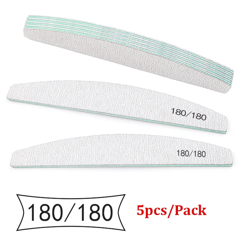 5Pcs Nail File Set Mix Color Professional Sandpaper Cuticle Remover 80/100/150/180/240 Grit Buffer Manicure Tool Kit