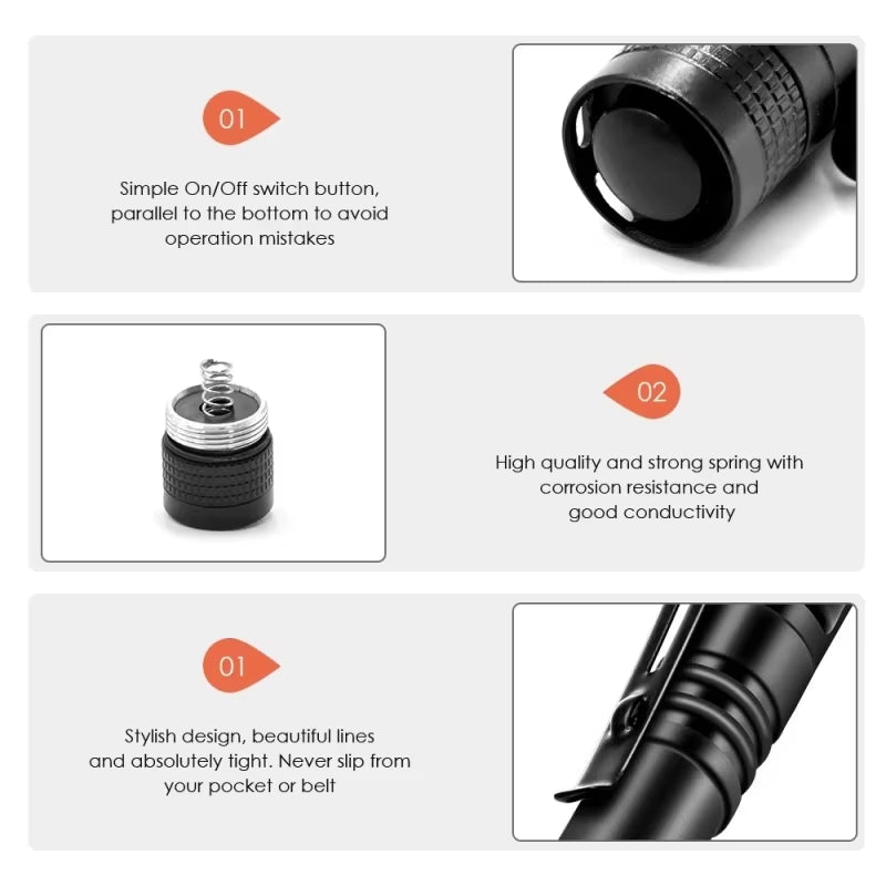 Mini Portable LED Pen Light Pocket Ultra Bright High Lumens Handheld Flashlight Linterna Torch for Camping Outdoor Emergency