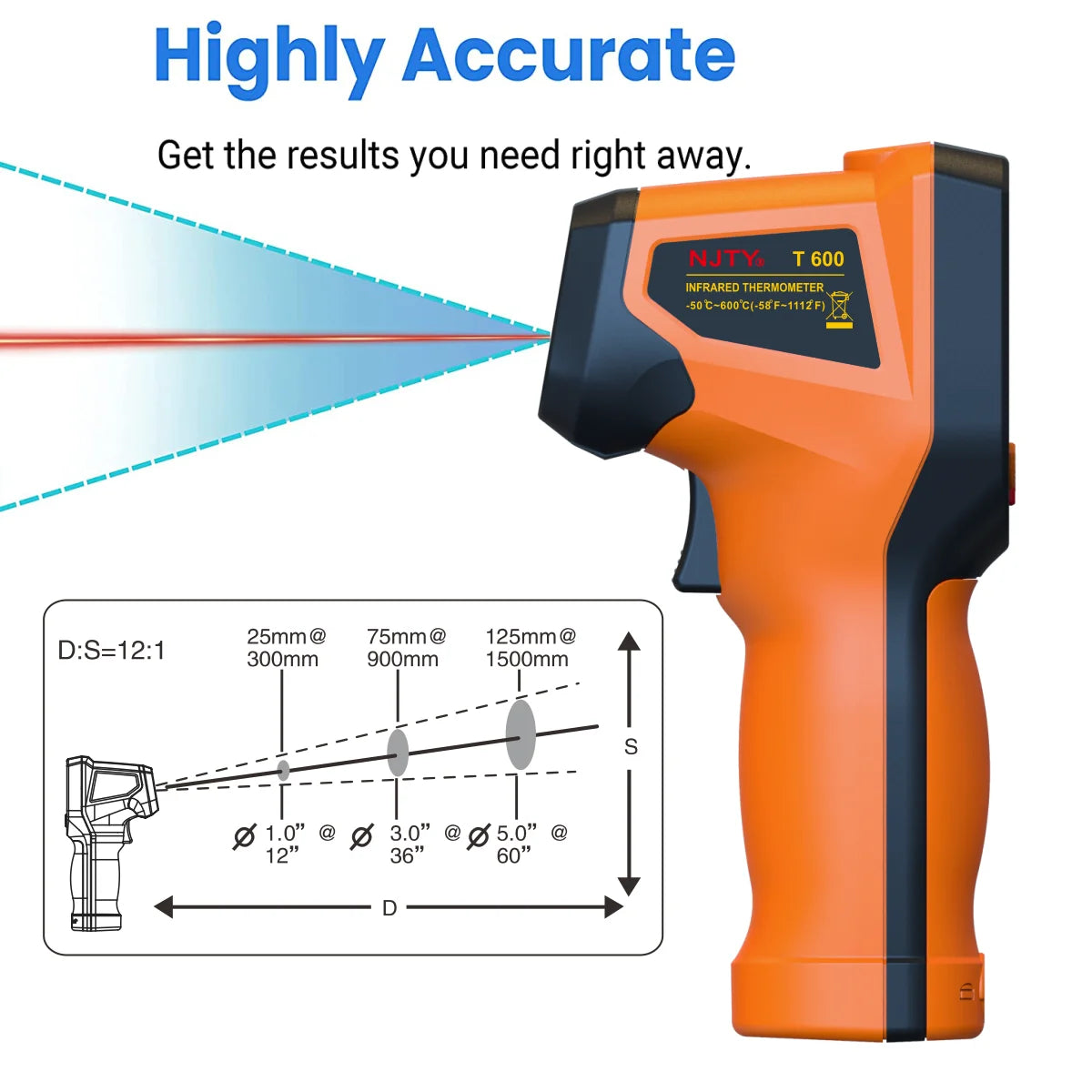 T600 Infrared Thermometer Handheld Heat Temperature for Cooking Tester Pizza Oven Grill & Engine - Laser Surface Temp Read