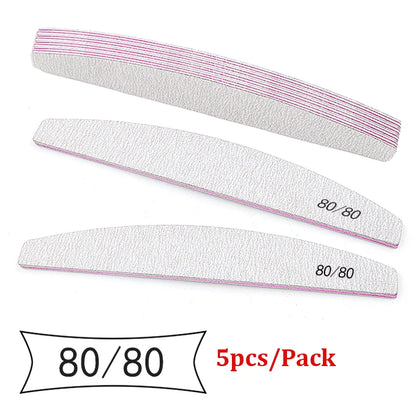 5Pcs Nail File Set Mix Color Professional Sandpaper Cuticle Remover 80/100/150/180/240 Grit Buffer Manicure Tool Kit