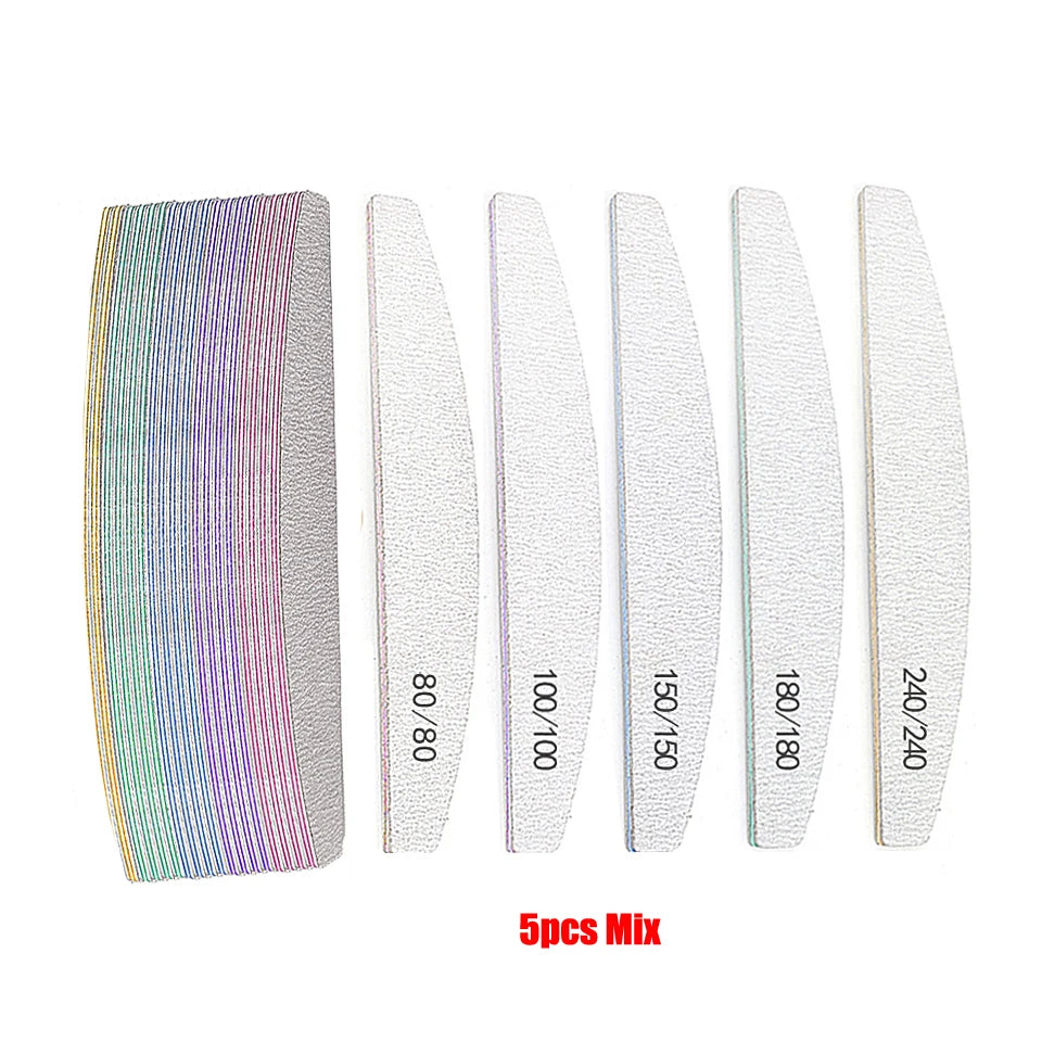 5Pcs Nail File Set Mix Color Professional Sandpaper Cuticle Remover 80/100/150/180/240 Grit Buffer Manicure Tool Kit