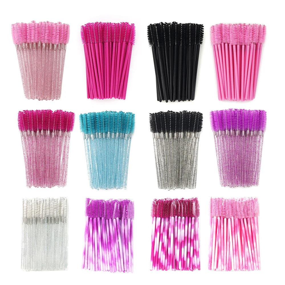 50Pcs Disposable Eyelash Brush Soft Head Crystal Eyebrow Brush Lash Extension Brush Mascara Wand Makeup Tool