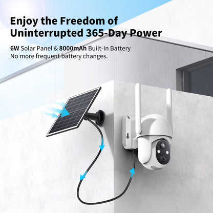 4G LTE Cellular Solar Security Camera Outdoor, 2K PTZ Wireless Security Camera with SIM Card, No Wifi Needed, AI Human Detection, Color Night Vision, 360° View
