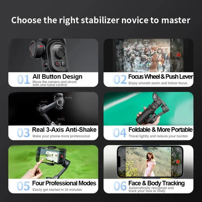 3-Axis Handheld Gimbal Stabilizer Smartxe for Smartphone for Iphone Android AI Face Tracking Tk Vlog