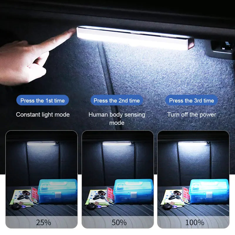 Car Sensor Light for Floor Trunk Hood USB Rechargeable Automatic Induction Light Bar Magnetic Maual/Sensing Mode Lamp