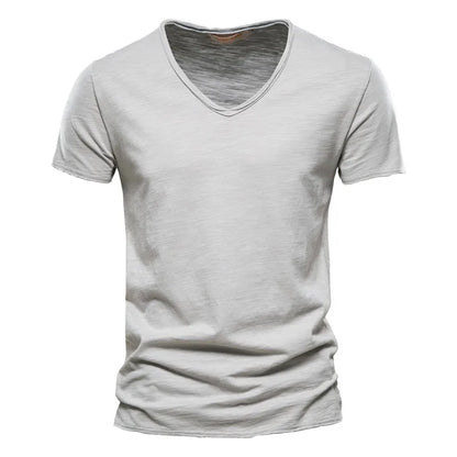 Brand Quality 100% Cotton Men T-Shirt V-Neck Fashion Design Slim Fit Soild T-Shirts Male Tops Tees Short Sleeve T Shirt for Men