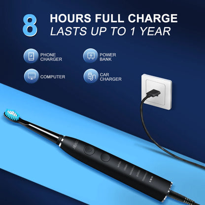 Electric Toothbrush USB Rechargeable Adult 360 Days Long Battery Life IPX7 4 Replacement Heads Travel Box SG-575