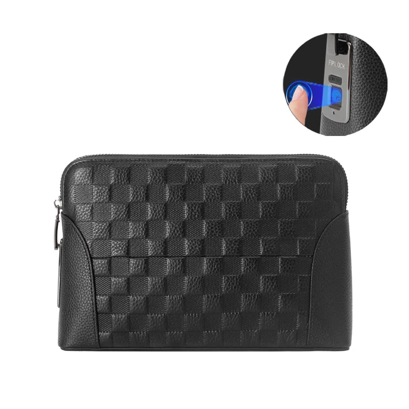 Man`S Fingerprint Lock Handbag Security Lady`S Wallet Anti-Theft Clutch Bag
