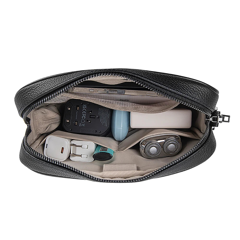Genuine Leather Fingerprint Lock Pouch Fashion Storage Bag for Iphone Cable Waterproof Organize Bag for Power Bank Gadgets