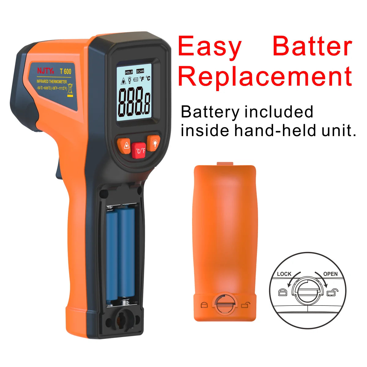 T600 Infrared Thermometer Handheld Heat Temperature for Cooking Tester Pizza Oven Grill & Engine - Laser Surface Temp Read