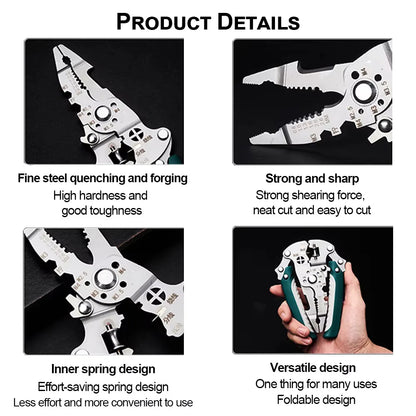 Multifunctional Folding Electrician Wire Stripping and Cutting Pliers, Wiring Pliers, Wire Splitting and Crimping Pliers
