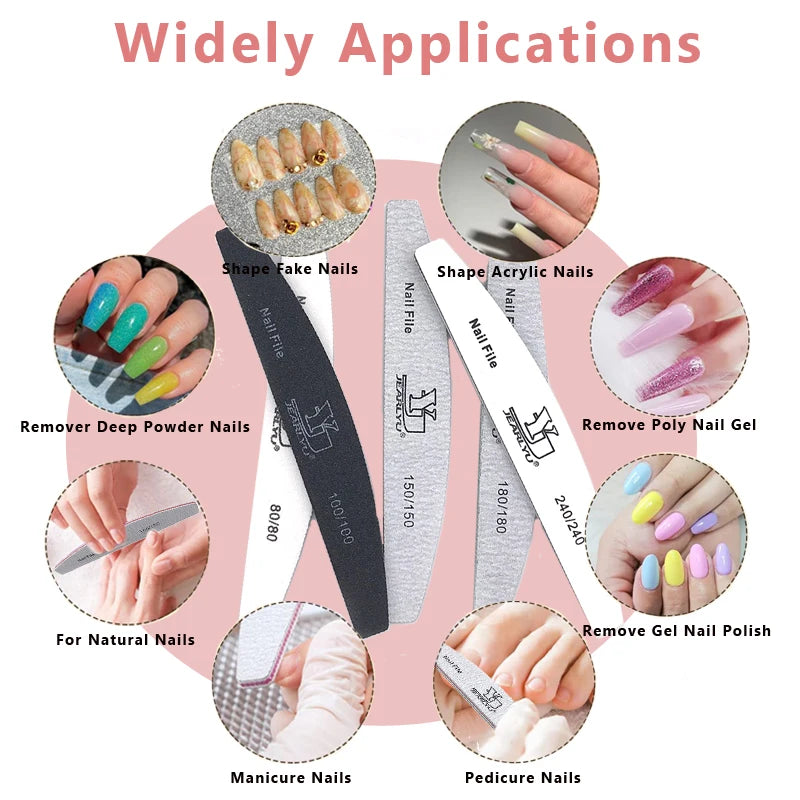 5Pcs Nail File Set Mix Color Professional Sandpaper Cuticle Remover 80/100/150/180/240 Grit Buffer Manicure Tool Kit