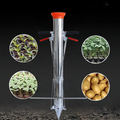 Seedling Transplanter Bulb Planter Tool Long Handle Double Handle Stainless Steel Seedling Transplant Tools Planting Garden Tool