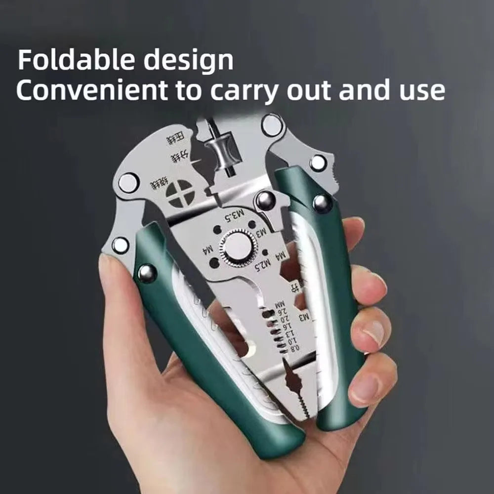 Multifunctional Folding Electrician Wire Stripping and Cutting Pliers, Wiring Pliers, Wire Splitting and Crimping Pliers