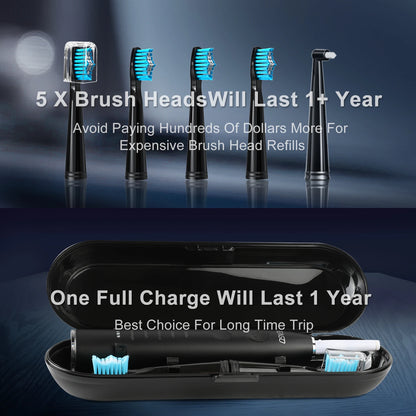 Electric Toothbrush USB Rechargeable Adult 360 Days Long Battery Life IPX7 4 Replacement Heads Travel Box SG-575
