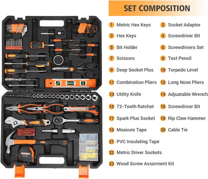 247 Piece Tool Set, General Home/Auto Repair Tool Kit, Combination Package Mixed Tool Set Hand Tool Kit with Plastic Toolbox Storage Case