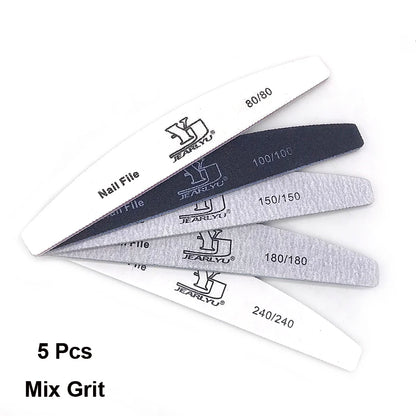 5Pcs Nail File Set Mix Color Professional Sandpaper Cuticle Remover 80/100/150/180/240 Grit Buffer Manicure Tool Kit