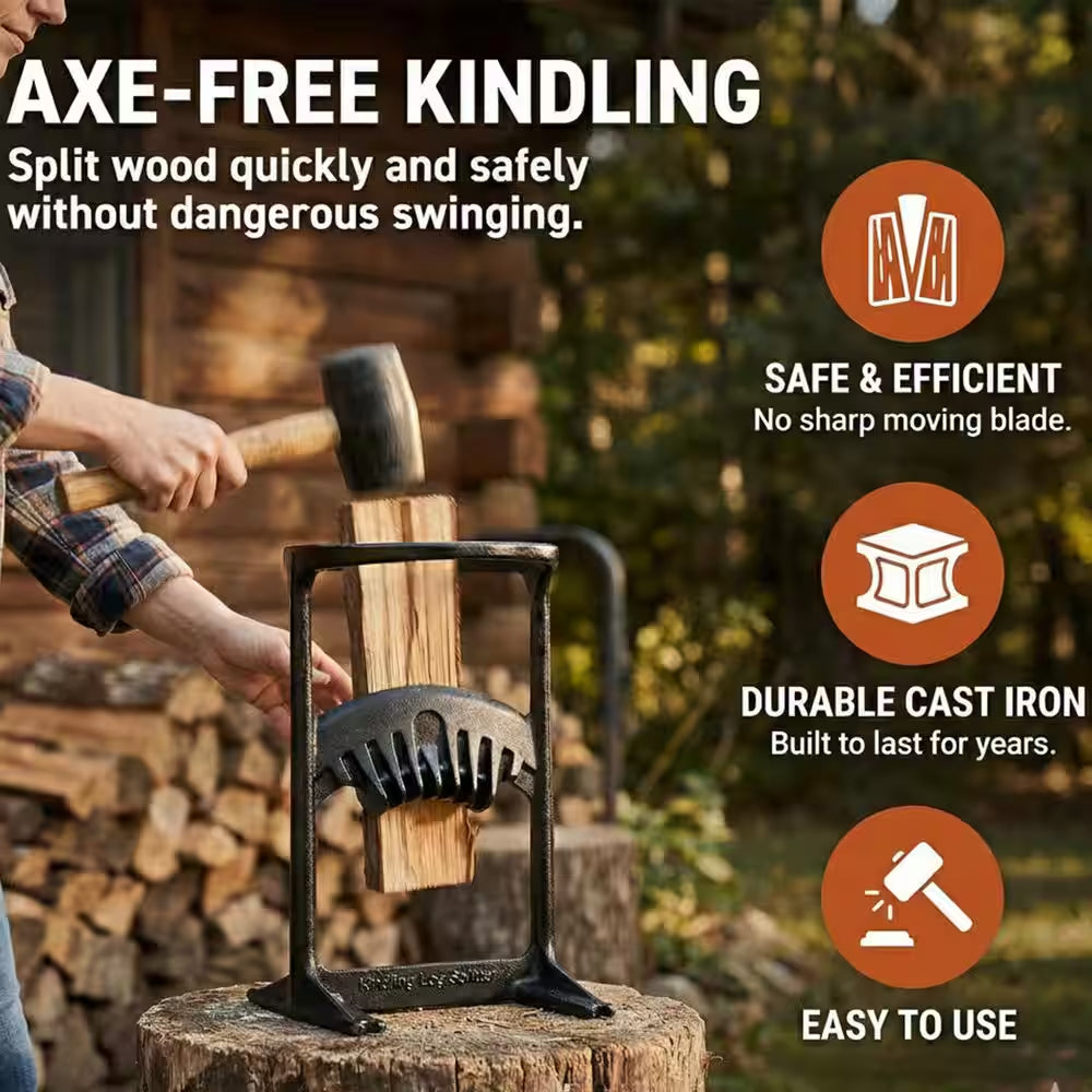 10.2 In. Heavy-Duty 18 Lb. Cast Iron Manual Log Splitter and Wood Cutter, 1-Piece Kindling Splitter for Firewood