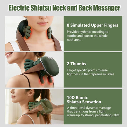 2026 New Electric Shiatsu Neck and Back Massager, Neck Massager with Heat, Shoulder Massager, 3 Intensity Levels + 2 Heat Settings, 4D Kneading Massage, Simulates a Real Palm Massage for Comfort
