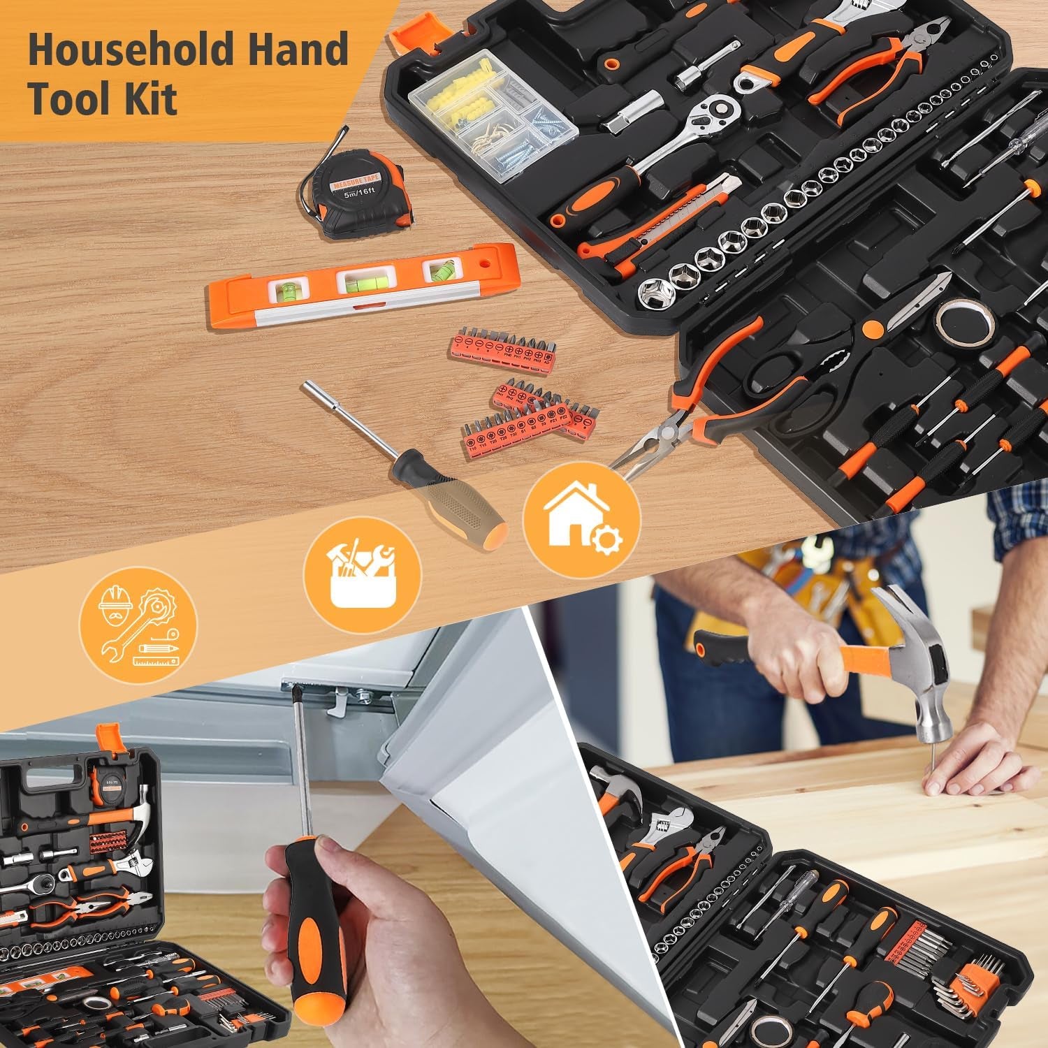 247 Piece Tool Set, General Home/Auto Repair Tool Kit, Combination Package Mixed Tool Set Hand Tool Kit with Plastic Toolbox Storage Case