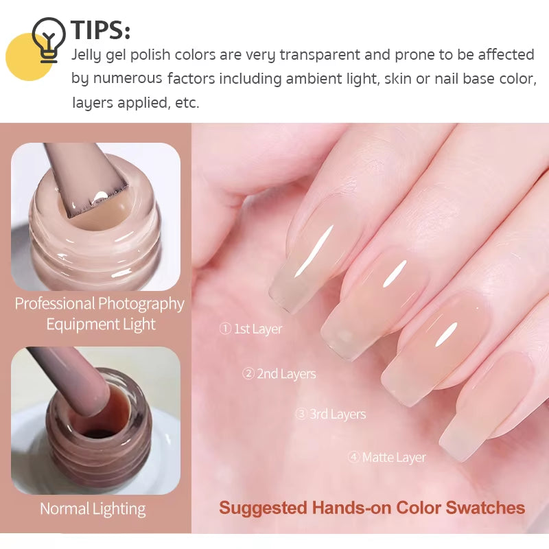 Jelly Nude Gel Nail Polish 10Ml Light Pink Peach Translucent Color UV Light Cure Gel Varnish Nail Art DIY at Home