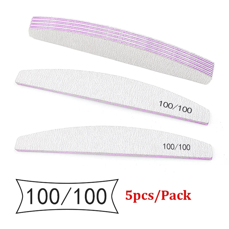 5Pcs Nail File Set Mix Color Professional Sandpaper Cuticle Remover 80/100/150/180/240 Grit Buffer Manicure Tool Kit