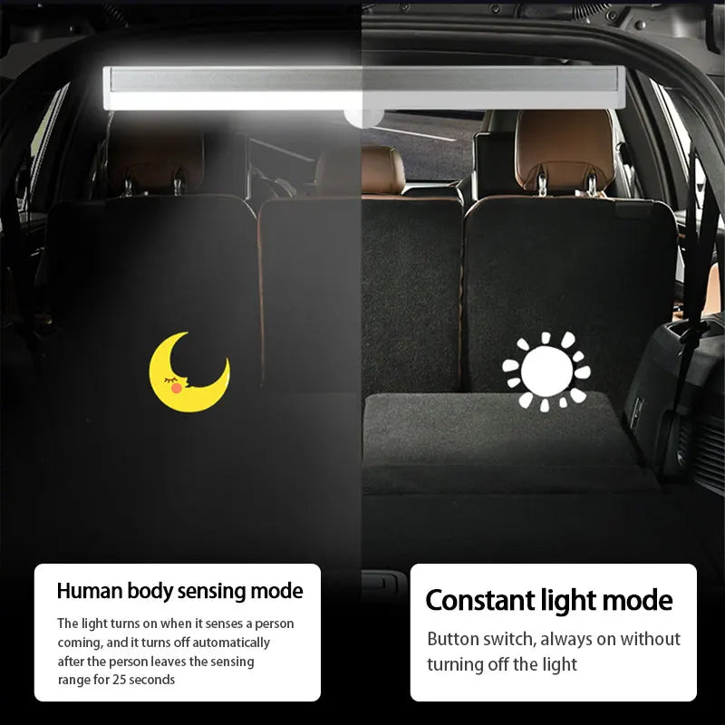 Car Sensor Light for Floor Trunk Hood USB Rechargeable Automatic Induction Light Bar Magnetic Maual/Sensing Mode Lamp