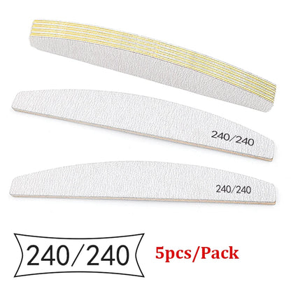 5Pcs Nail File Set Mix Color Professional Sandpaper Cuticle Remover 80/100/150/180/240 Grit Buffer Manicure Tool Kit